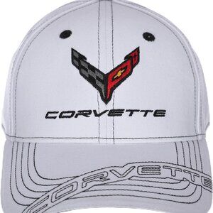 JH DESIGN GROUP Men's Chevy Corvette C8 Logo Cap Adjustable White Hat